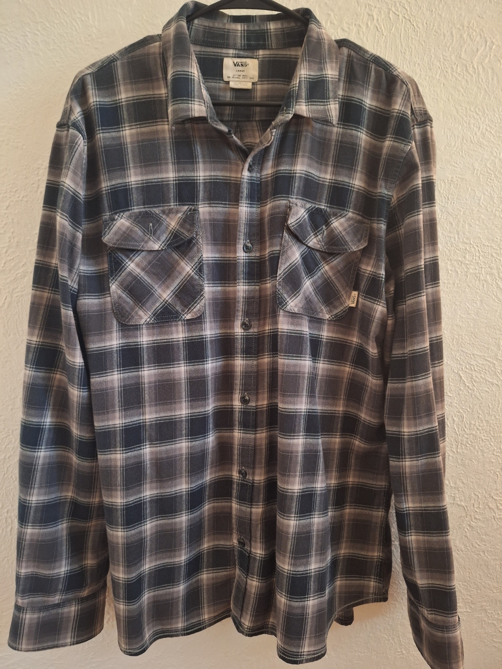 Vans Men's Navy and Gray Plaid Button-Down Shirt